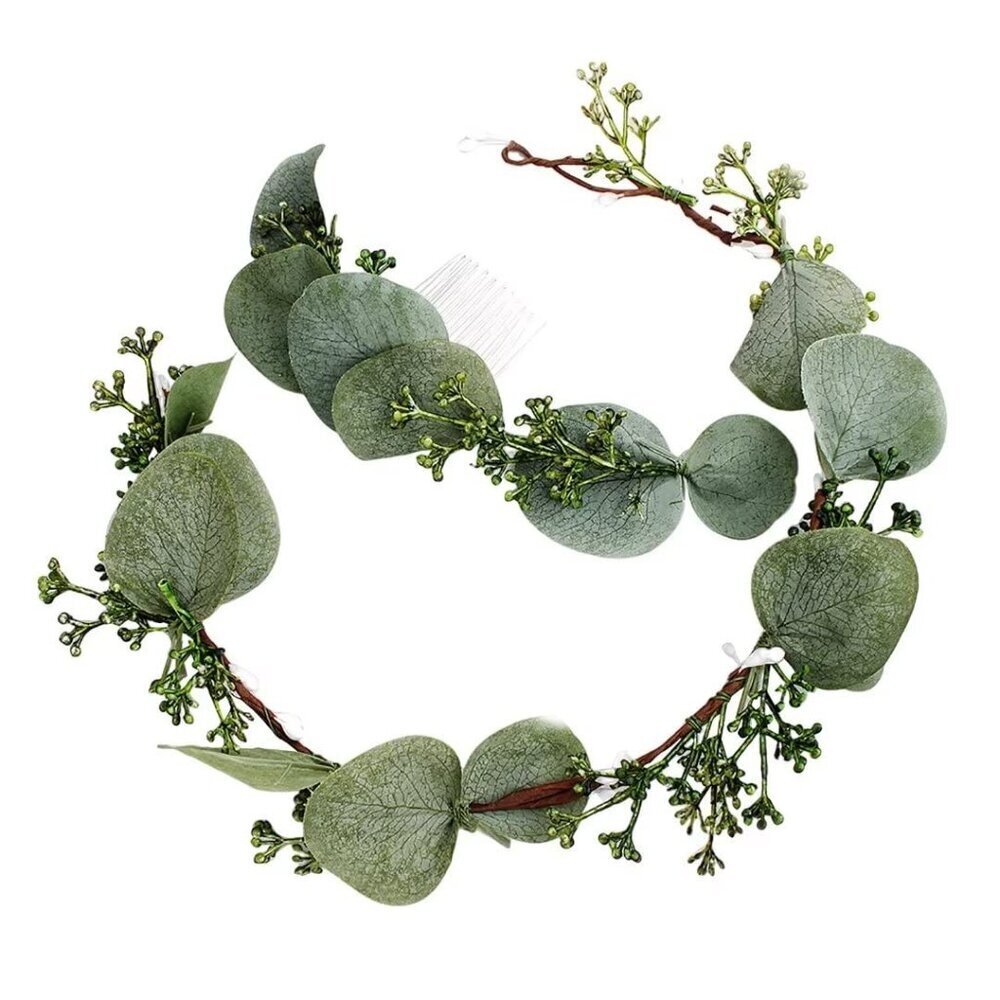 Flower Crown Greenery Boho Headband Wedding Hair Prop Floral Wreath - Picture 1 of 7